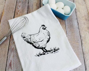 Rustic Chicken Flour Sack Tea Towel